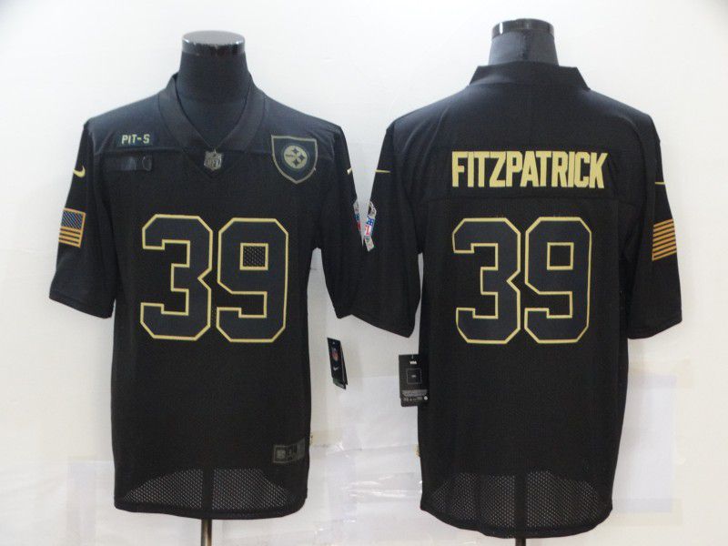 Men Pittsburgh Steelers #39 Fitzpatrick Black gold lettering 2020 Nike NFL Jersey